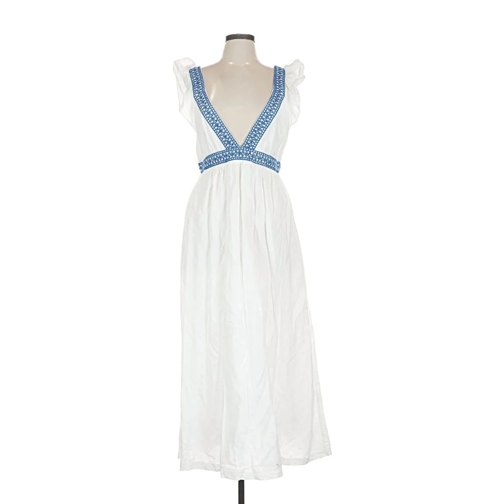 J. Crew White Dress with Blue Embroidery